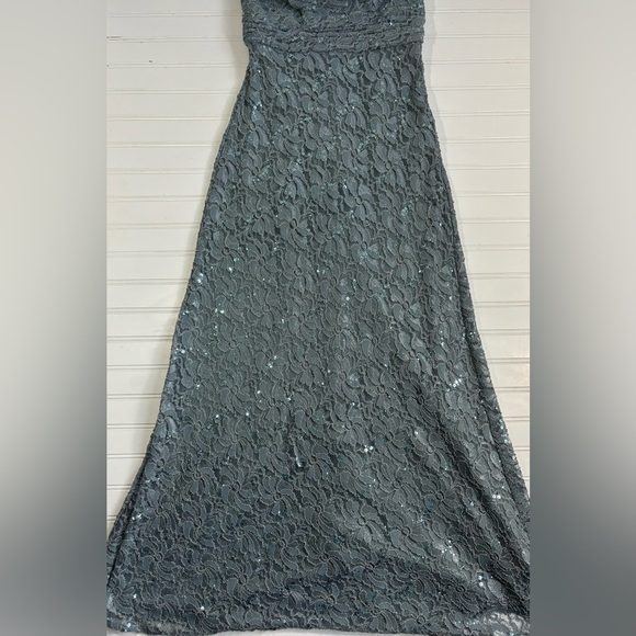 JS Collections Sleeveless Lace Sequin Gown Long Dress Gray Silver Womens Size 6 - Picture 13 of 16